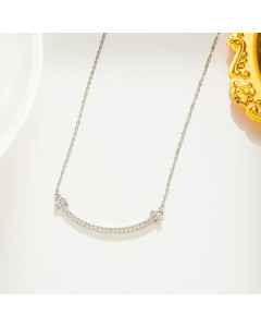 Steel Color Full Diamond Smiley Titanium Steel Rhinestones Inlaid Pendent Necklace CA07831196