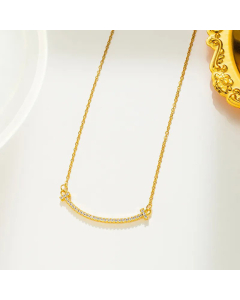 Minimalism Full Diamond Smiley Titanium Steel Rhinestones Inlaid Pendent Necklace CA07831196