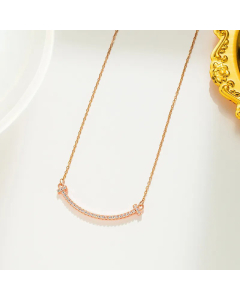 Full Diamond Smiley Titanium Steel Rhinestones Inlaid Pendent Necklace  Rose Gold Color CA07831196
