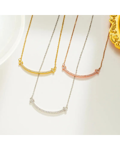 Minimalism Full Diamond Smiley Titanium Steel Rhinestones Inlaid Pendent Necklace CA07831196