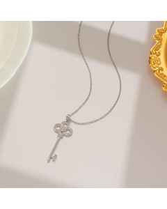 18K Gold Plated Key Titanium Steel Zircon Inlaid Pendant Necklace CA07831197