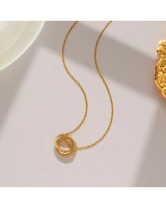 Classic Style Two Circle Interlocking Rhinestones Inlaid Pendant Titanium Steel Necklace CA07831199