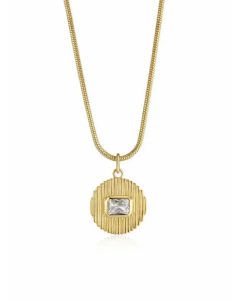 Retro Minimalist Style Round Titanium Steel Zircon Inlaid Pendant Necklace CA07831202