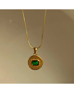 Minimalist Style Round Titanium Steel Zircon Inlaid Pendant Necklace CA07831202