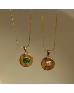 Retro Minimalist Style Round Titanium Steel Zircon Inlaid Pendant Necklace CA07831202