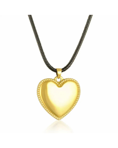 Black Leather Rope Chain Heart Shape Pendent Titanium Steel 18K Gold Plated Necklace CA07831210