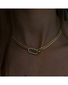 Minimalism Geometric Zircon Inlaid Titanium Steel 18K Gold Plated Zircon Necklace CA07831213