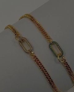 Minimalism Geometric Zircon Inlaid Titanium Steel 18K Gold Plated Zircon Necklace CA07831213