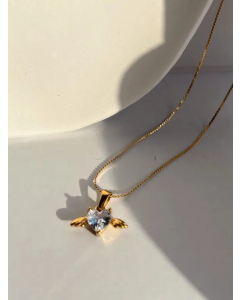 Wholesale Simple Style Heart Shape Titanium Steel Zircon Pendant Necklace
