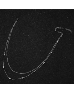 Double Layer Lady Solid Color Beads Chain Stainless Steel Layered Necklaces CA07831221