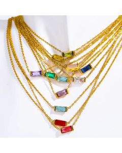 High Quality Hot Sale Minimalism Rectangle Birthstone Pendent Titanium Steel Necklace CA07831222