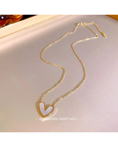 Elegant Heart Shell Inlaid Titanium Steel 14K Gold Plated Artificial Gemstones Necklace CA07831224