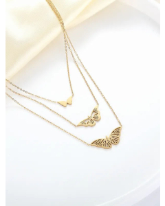 Wholesale Korean Style Butterfly Stainless Steel 14K Gold Plated Layered Necklaces