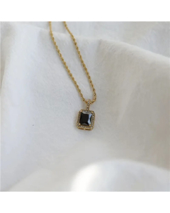 Minimalism Black Zircon Inlaid Square Pendent Titanium Steel Necklace CA07831228
