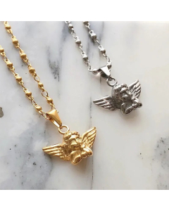 Cute French Style Retro Angel Pendent Titanium Steel 18K Gold Plated Necklace Wholesale CA07831229
