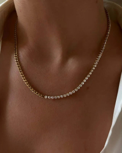 Glam Minimalism Zircon Clavicle Chain Necklace Titanium Steel Necklace CA07831232