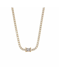 Light Luxury Style Fairy Style Sweet Square Titanium Steel 18K Gold Plated Zircon Necklace CA07831234