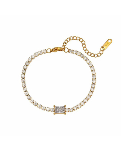 Light Luxury Style Fairy Style Sweet Square Titanium Steel 18K Gold Plated Zircon Necklace CA07831234