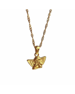 British Style Angel Titanium Steel 18K Gold Plated Artificial Gemstones Pendant Necklace CA07831236