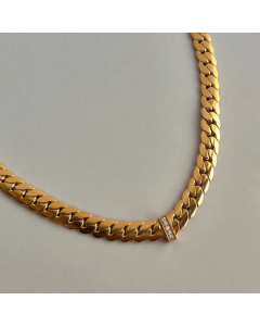 Retro Solid Color Rhinestone Inlaid Titanium Steel 18K Gold Plated Necklace CA07831238