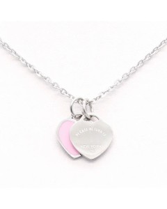 Casual Two Heart Shape Charm Stainless Steel 18K Gold Plated Pendant Necklace CA07831244-Steel Color-01