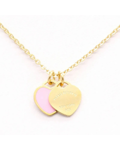Casual Two Heart Shape Charm Stainless Steel 18K Gold Plated Pendant Necklace CA07831244-Gold Color-01