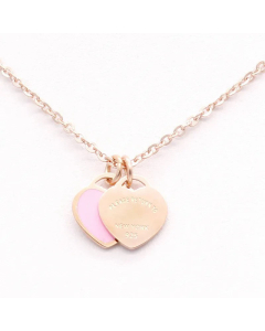 Casual Two Heart Shape Charm Stainless Steel 18K Gold Plated Pendant Necklace CA07831244-Rose Gold Color-01