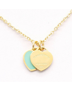 Casual Two Heart Shape Charm Stainless Steel 18K Gold Plated Pendant Necklace CA07831244