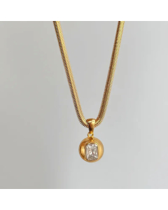 Colorza Jewelry Minimalism White Zircon Round Pendent Titanium Steel 18K Gold Plated Necklace CA07831245