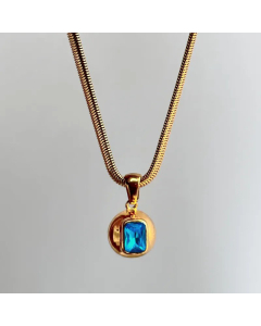 Colorza Jewelry Minimalism Lake Blue Zircon Round Pendent Titanium Steel 18K Gold Plated Necklace CA07831245