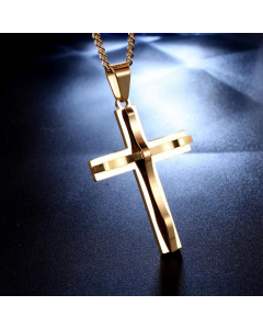 Hot Sale Popular Casual Cross Pendent Titanium Steel Gold Plated Necklace CA07831251