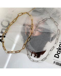 Plain Hip-Hop Casual Solid Color Paperclip Chain Titanium Steel Necklace CA07831252