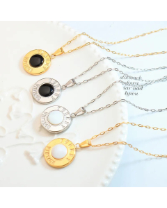 Korean Style Round Titanium Steel 18K Gold Plated Opal Shell Pendant Necklace Wholesale CA07831253
