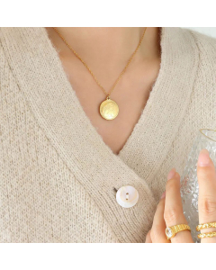 Wholesale INS Style Round Angel Titanium Steel 18K Gold Plated Pendant Necklace
