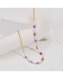Vacation Minimalism Beads Chain Stainless Steel 14K Gold Plated Necklace CA07831255