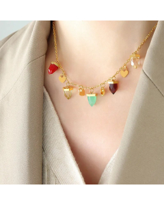 Wholesale Nordic Style Geometric Titanium Steel 18K Gold Plated Glass Stone Pendant Necklace