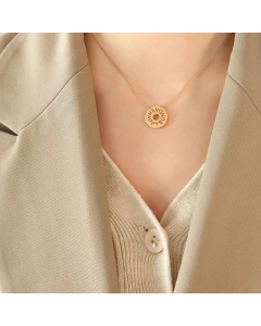 Modern Style Minimalism Round Letter Titanium Steel 18K Gold Plated Pendant Necklace CA07831259