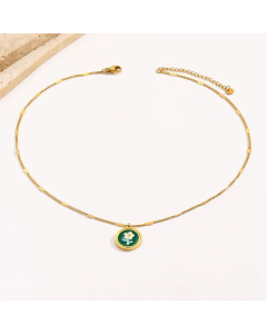 Wholesale Korean Style Flower Stainless Steel 14K Gold Plated Resin Pendant Necklace