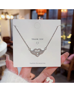 Wholesale Simple Style Heart Shape Wings Stainless Steel Zircon Necklace