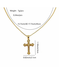 Wholesale Retro Cross Stainless Steel Copper 18K Gold Plated Zircon Pendant Necklace