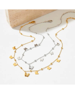 Elegant Sweet Butterfly Beads Chain Stainless Steel Titanium Steel Necklace CA07831264