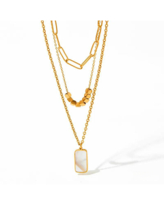 Minimalism Shell Inlaid Square Pendent Stainless Steel Layered Titanium Steel Necklace CA07831266