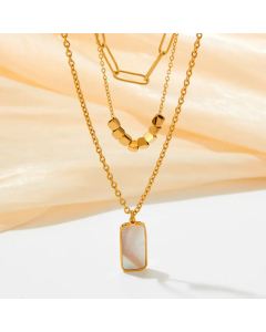 Minimalism Shell Inlaid Square Pendent Stainless Steel Layered Titanium Steel Necklace CA07831266