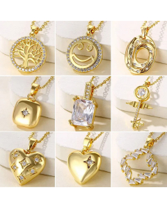 Heart Shape Key Stainless Steel Titanium Steel 18K Gold Plated Gold Plated Zircon Pendant Necklace Wholesale CA07831268