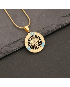 Minimalism Retro Round Pendant Stainless Steel Gold Plated Necklace CA07831270