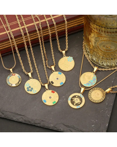 Minimalism Retro Round Pendant Stainless Steel Gold Plated Necklace CA07831270