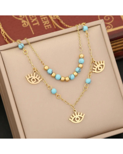 Bohemia Vacation Star Flower Eye Stainless Steel Pendant Layered Necklace CA07831271