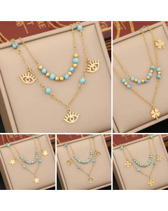 Bohemia Vacation Star Flower Eye Stainless Steel Pendant Layered Necklace CA07831271