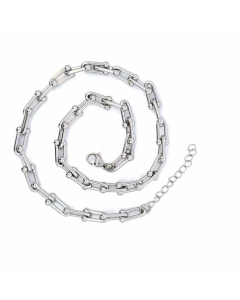 Rock Punk Solid Color Patchwork Stainless Steel 18K Gold Plated Necklace CA07831272-Steel Color-01