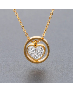 Elegant Round Zircon Inlaid Heart Shape Stainless Steel Pendant Necklace CA07831277